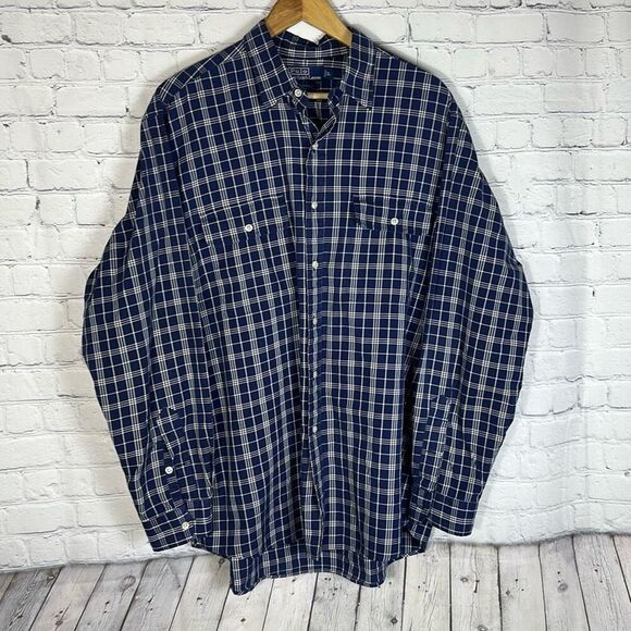 Vtg Polo Ralph Lauren Whitfield Shirt Men's L Navy Long Sleeve Button Up Plaid - Picture 1 of 5